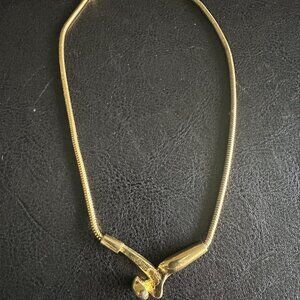 Crown Trifari Free Form Snake Chain 16" Vintage Gold tone Necklace USA